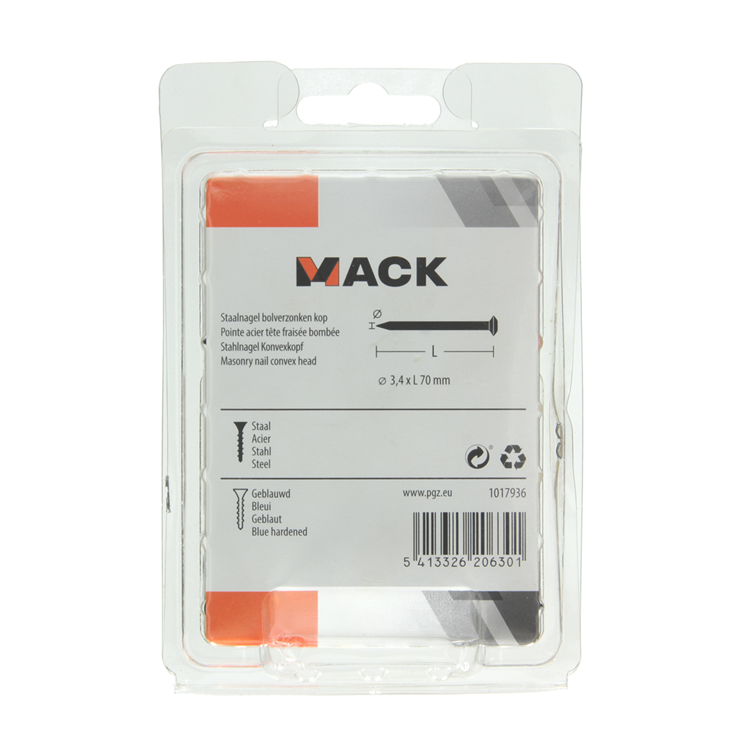 Mack 1017936 - clou en acier bvk acier bleui 200 gr 3,4 x 70 mm | 5 pièces