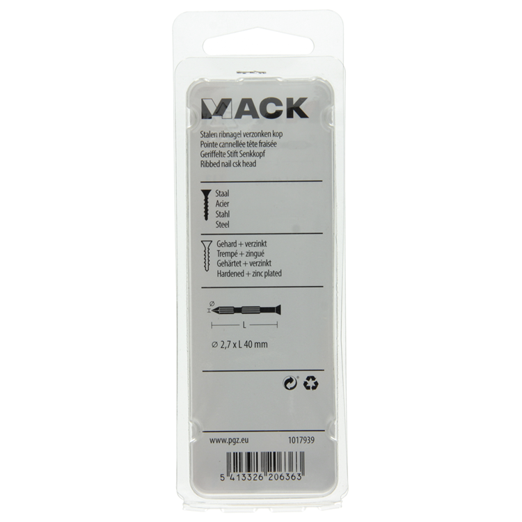 Mack 1017939 - clou à nervures en acier uk pc. trempé + galvanisé 55 pièces 2,7 x 40 mm | 5 pièces