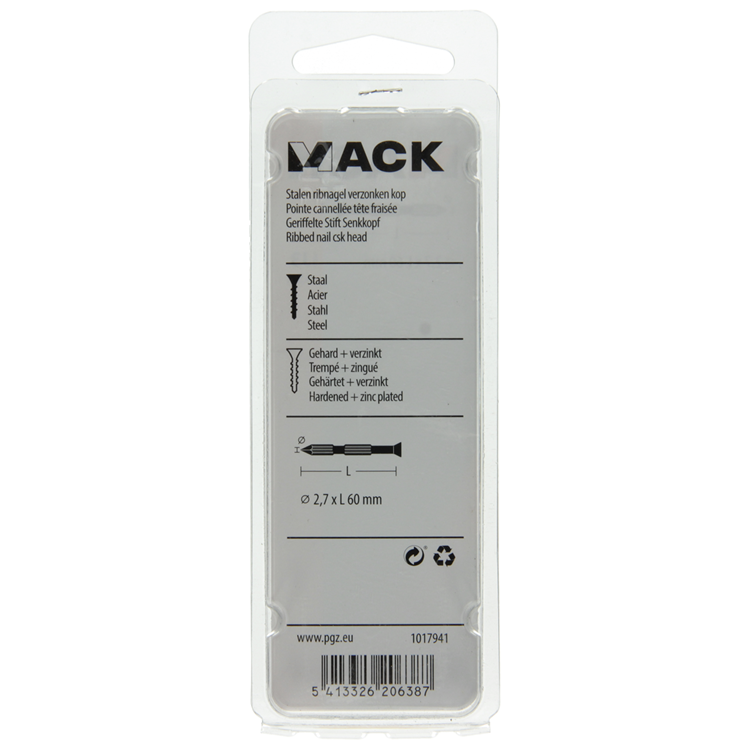 Mack 1017941 - clou à nervures en acier uk st. trempé + galvanisé 45 pièces 2,7 x 60 mm | 10 pièces