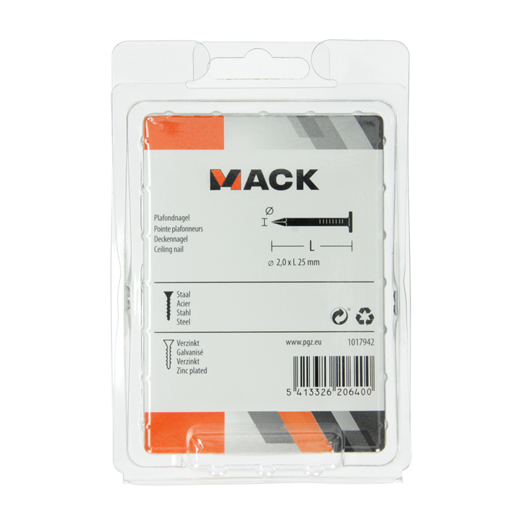 Mack 1017942 - clou de plafond en acier galvanisé 250 gr 2,0 x 25 mm | 5 pièces