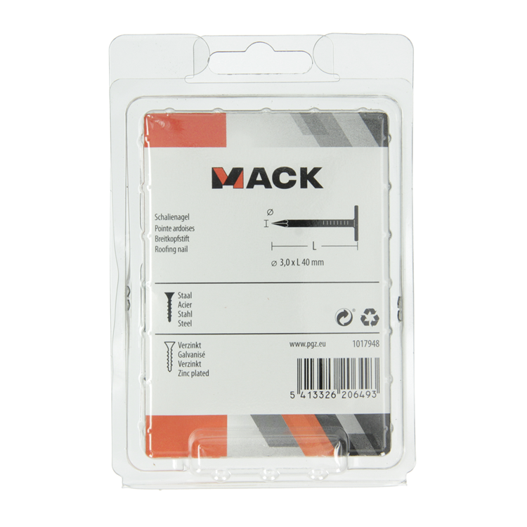 Mack 1017948 - clou de schiste en acier galvanisé 250 gr 3,0 x 40 mm | 5 pièces