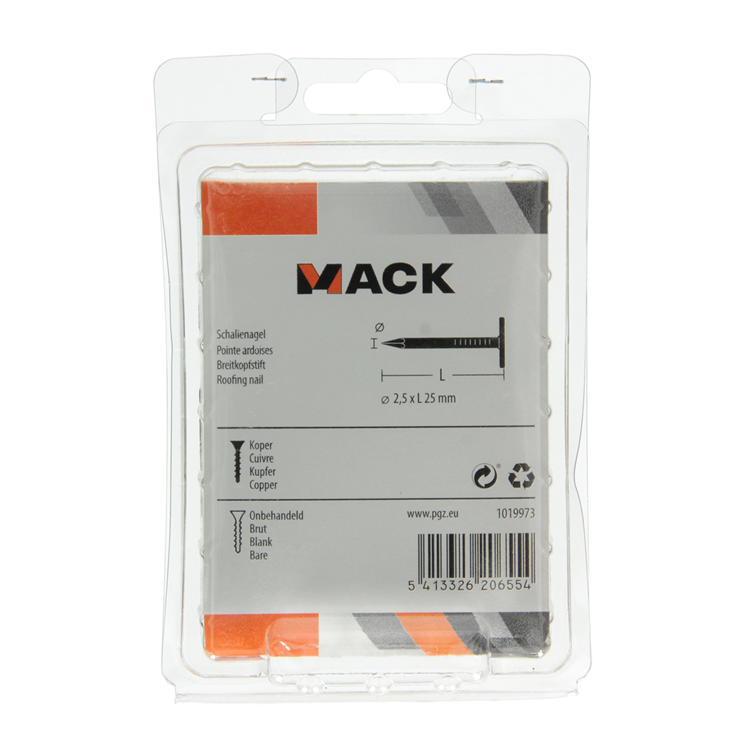 Mack 1019973 - clou de schiste cuivre 180 gr 2,5 x 25mm | 5 pièces