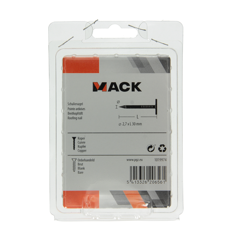 Mack 1019974 - clou de schiste cuivre 180 gr 2,7 x 30mm | 5 pièces