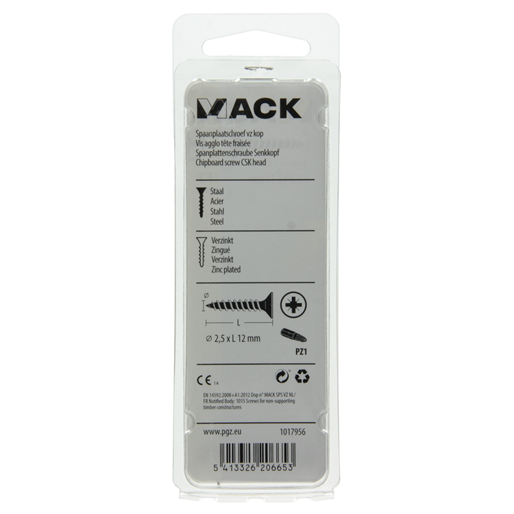 Mack 1017956 - vis pour panneaux d'aggloméré avec tête plaquée jaune 200pcs 2,5 x 12 mm | 10 pièces