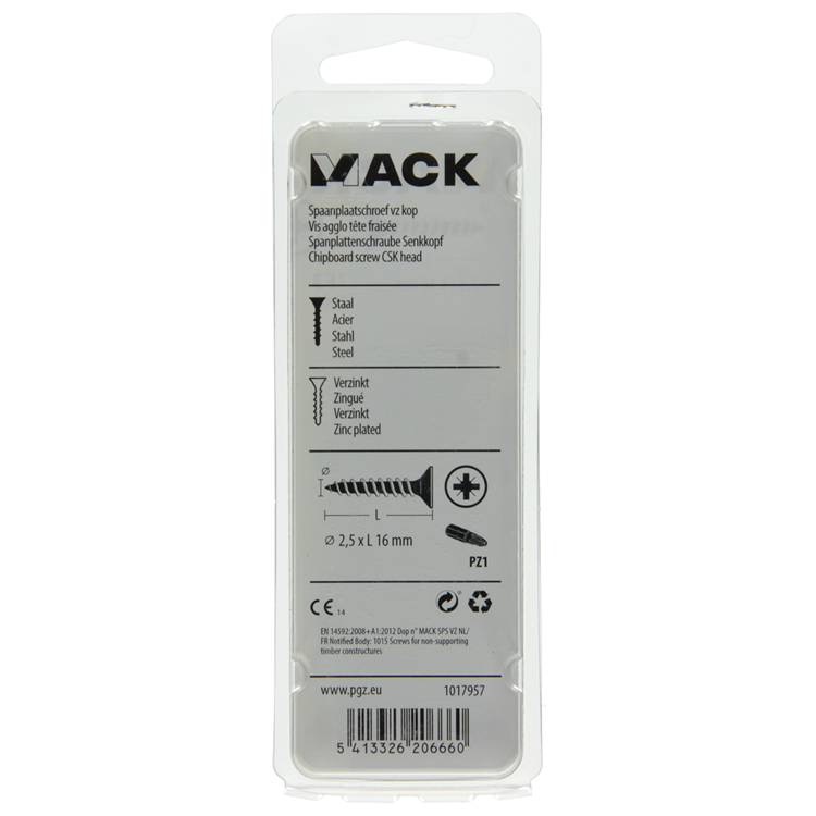 Mack 1017957 - vis pour panneaux d'aggloméré avec tête plaquée jaune 200pcs 2,5 x 16 mm | 10 pièces