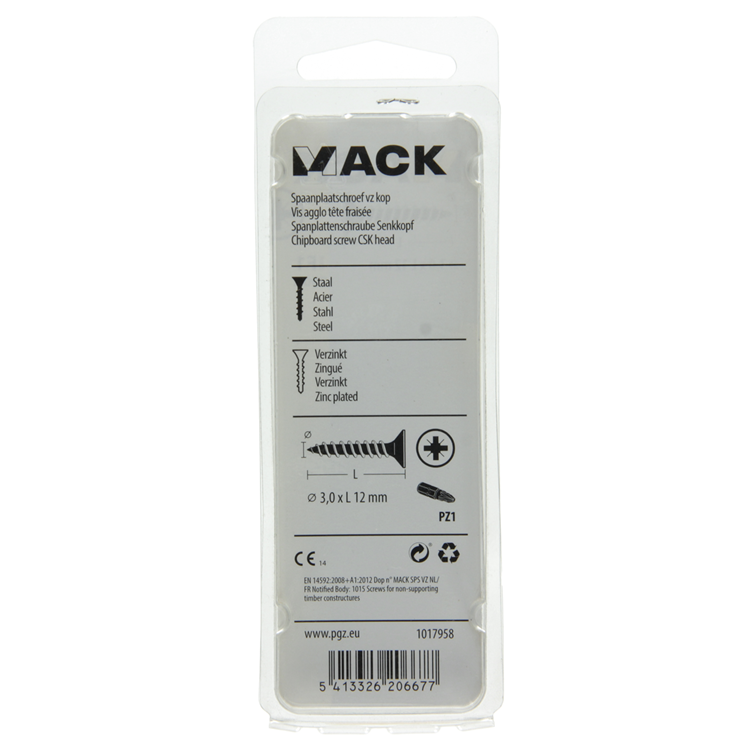 Mack 1017958 - vis pour panneaux d'aggloméré avec tête galvanisée jaune 200pcs 3,0 x 12 mm | 10 pièces
