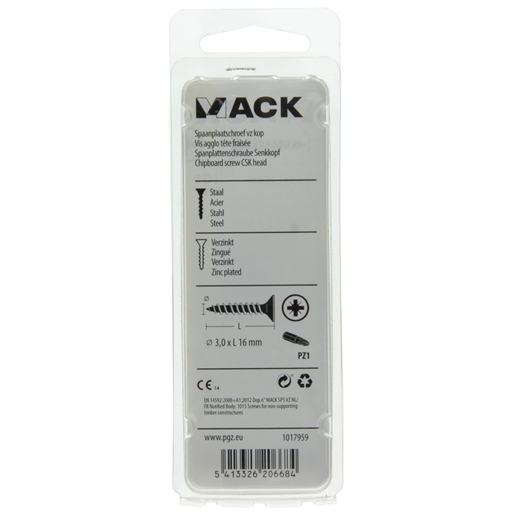 Mack 1017959 - vis pour panneaux d'aggloméré avec tête galvanisée jaune 200pcs 3,0 x 16 mm | 5 pièces