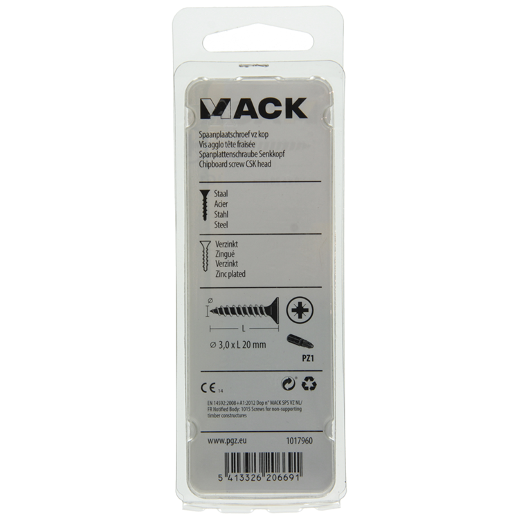 Mack 1017960 - vis pour panneaux d'aggloméré avec tête galvanisée jaune 175pcs 3,0 x 20 mm | 5 pièces