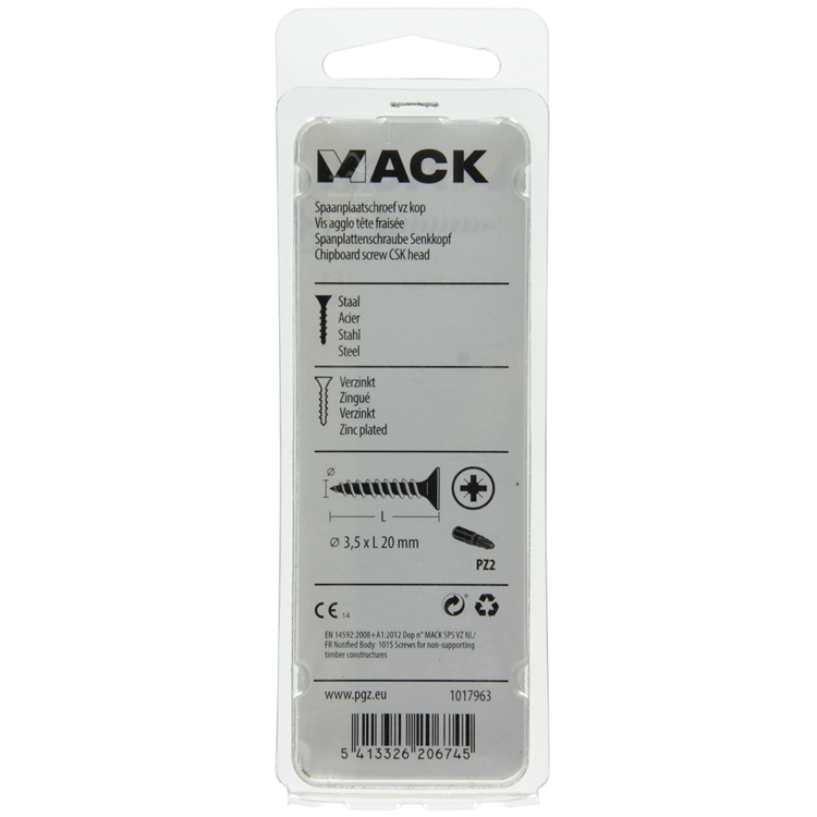 Mack 1017963 - vis pour panneaux d'aggloméré avec tête galvanisée jaune 100pcs 3,5 x 20 mm | 5 pièces