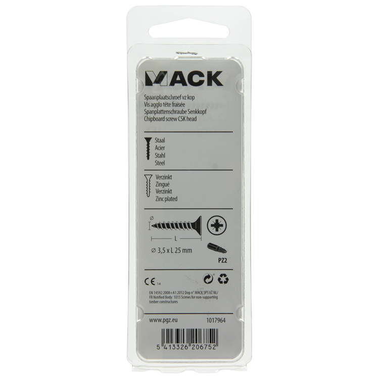 Mack 1017964 - vis pour panneaux d'aggloméré avec tête plaquée jaune. 85 pièces 3,5 x 25 mm | 5 pièces