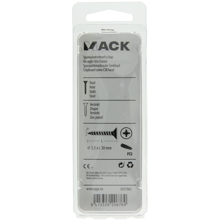 Mack 1017965 - vis pour panneaux d'aggloméré avec tête plaquée jaune. 75 pièces 3,5 x 30 mm | 5 pièces