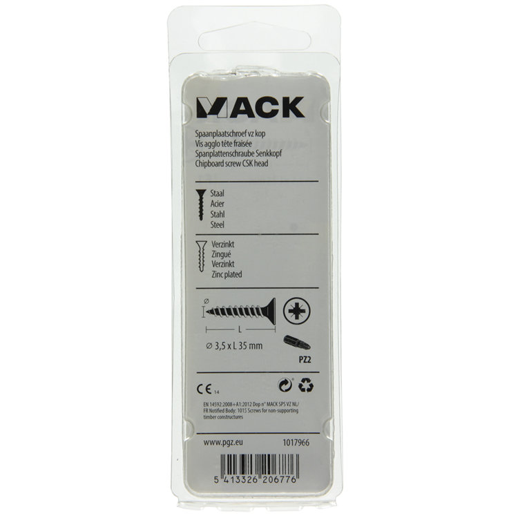 Mack 1017966 - vis pour panneaux d'aggloméré avec tête plaquée jaune. 65 pièces 3,5 x 35 mm | 5 pièces
