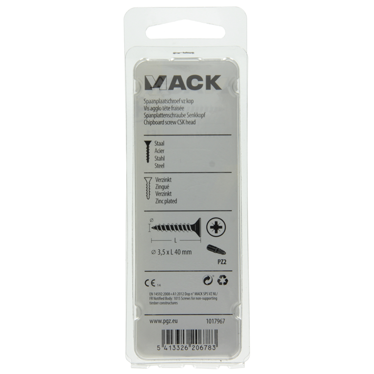 Mack 1017967 - vis pour panneaux d'aggloméré avec tête plaquée jaune. 55 pièces 3,5 x 40 mm | 5 pièces