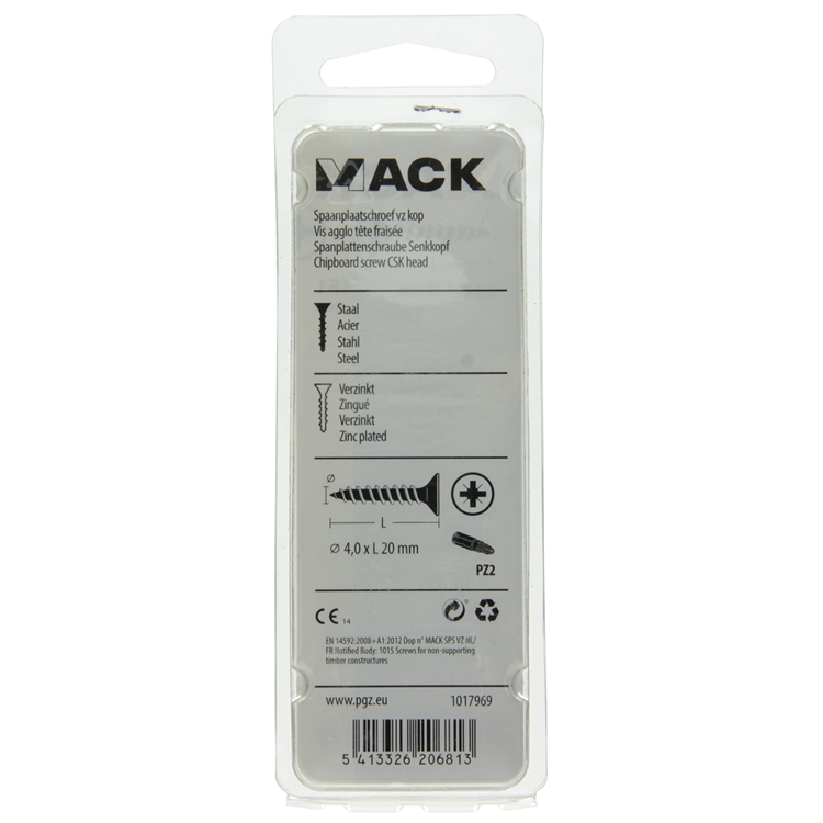 Mack 1017969 - vis pour panneaux d'aggloméré avec tête plaquée jaune. 80 pièces 4,0 x 20 mm | 5 pièces