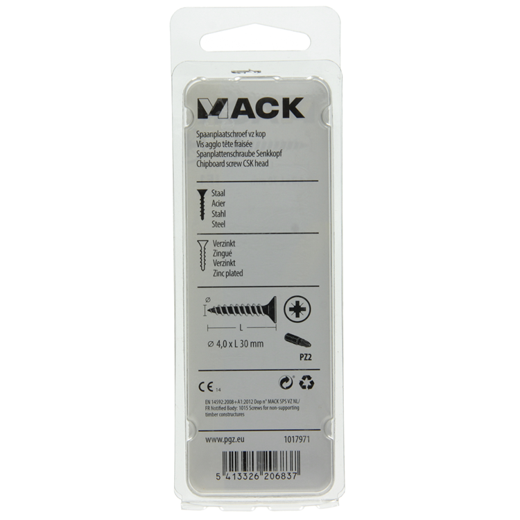 Mack 1017971 - vis pour panneaux d'aggloméré avec tête plaquée jaune. 60 pièces 4,0 x 30 mm | 5 pièces