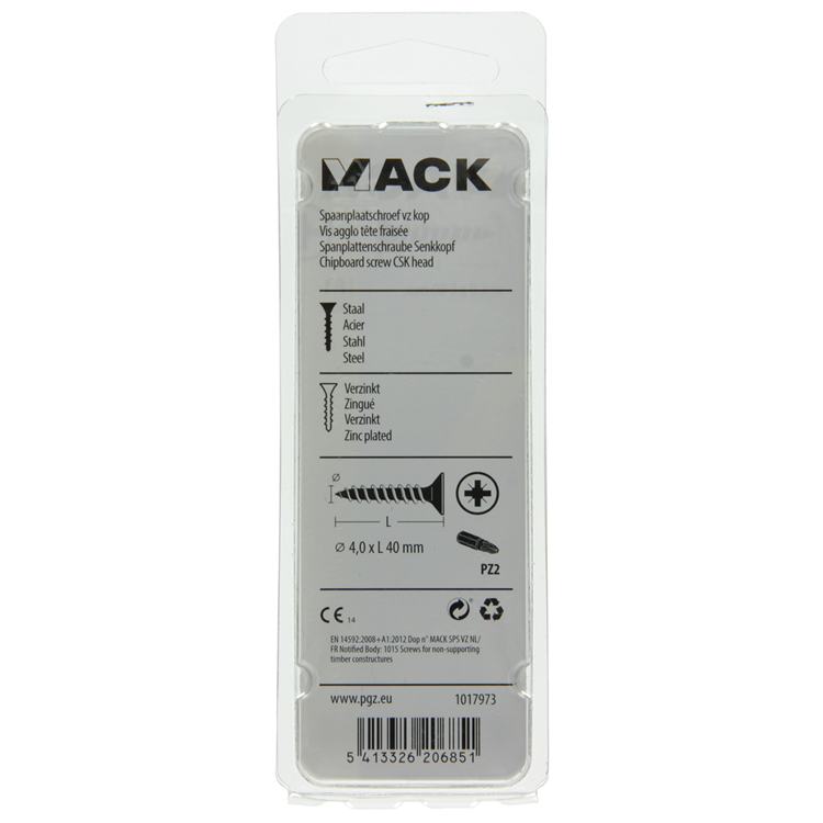 Mack 1017973 - vis pour panneaux d'aggloméré avec tête plaquée jaune. 40 pièces 4,0 x 40 mm | 5 pièces
