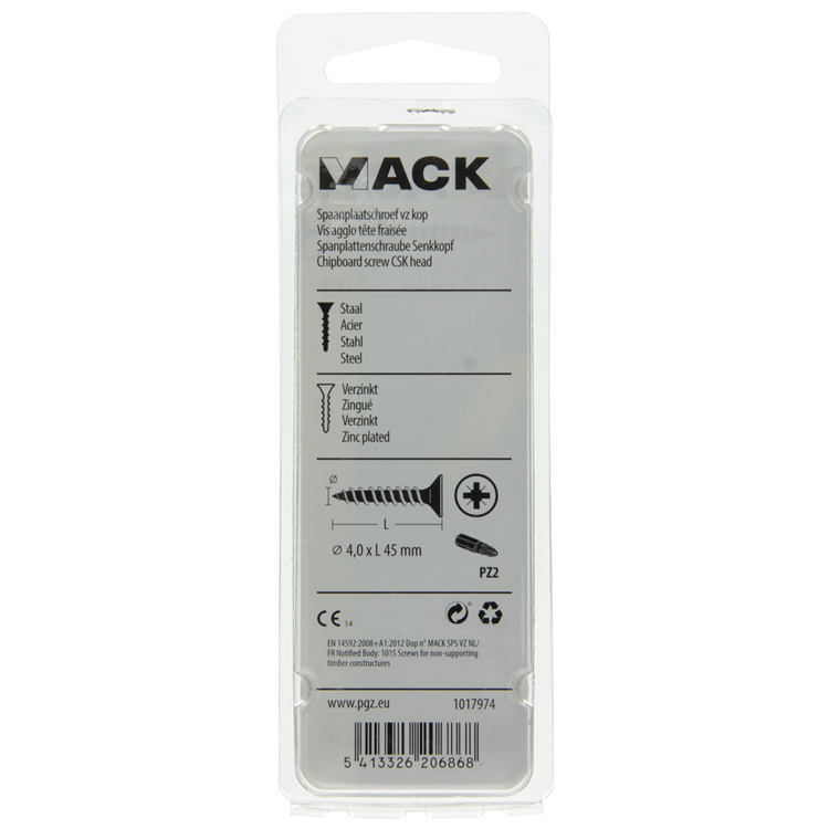 Mack 1017974 - vis pour panneaux d'aggloméré avec tête plaquée jaune. 37 pièces 4,0 x 45 mm | 5 pièces