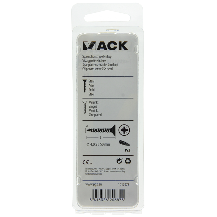 Mack 1017975 - vis pour panneaux d'aggloméré avec tête plaquée jaune. 35 pièces 4,0 x 50 mm | 5 pièces