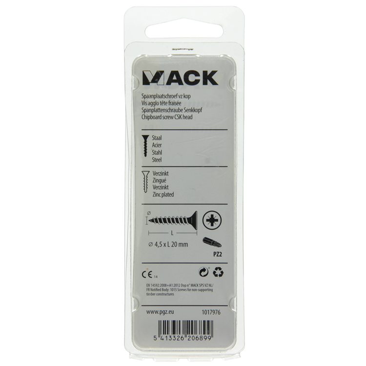 Mack 1017976 - vis pour panneaux d'aggloméré avec tête plaquée jaune. 70 pièces 4,5 x 20 mm | 5 pièces