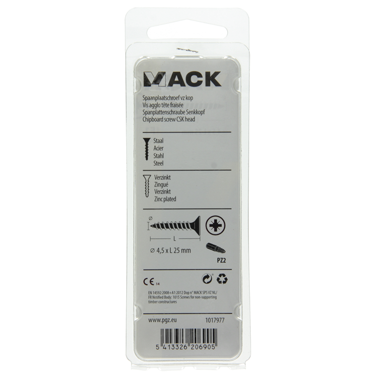 Mack 1017977 - vis pour panneaux d'aggloméré avec tête plaquée jaune. 60 pièces 4,5 x 25 mm | 5 pièces