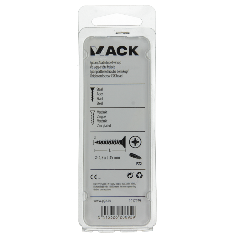 Mack 1017979 - vis pour panneaux d'aggloméré avec tête plaquée jaune. 40 pièces 4,5 x 35 mm | 5 pièces