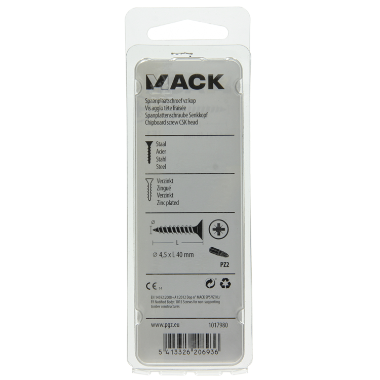 Mack 1017980 - vis pour panneaux d'aggloméré avec tête plaquée jaune. 35 pièces 4,5 x 40 mm | 5 pièces
