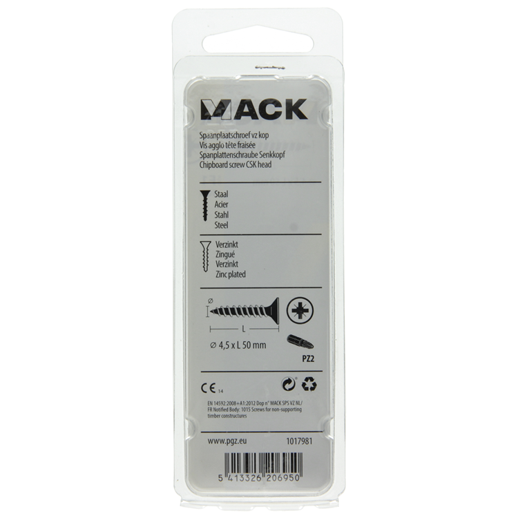 Mack 1017981 - vis pour panneaux d'aggloméré avec tête plaquée jaune. 30 pièces 4,5 x 50 mm | 5 pièces