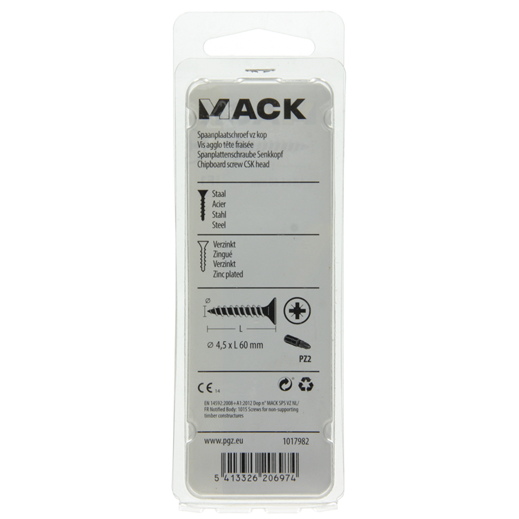 Mack 1017982 - vis pour panneaux d'aggloméré avec tête plaquée jaune. 25 pièces 4,5 x 60 mm | 5 pièces