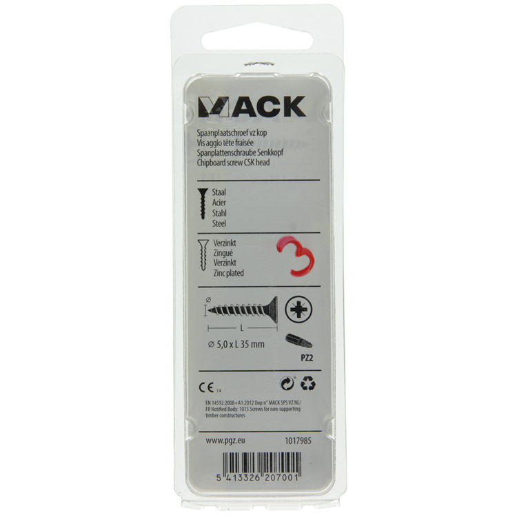 Mack 1017985 - vis pour panneaux d'aggloméré avec tête plaquée jaune. 35 pièces 5,0 x 35 mm | 5 pièces