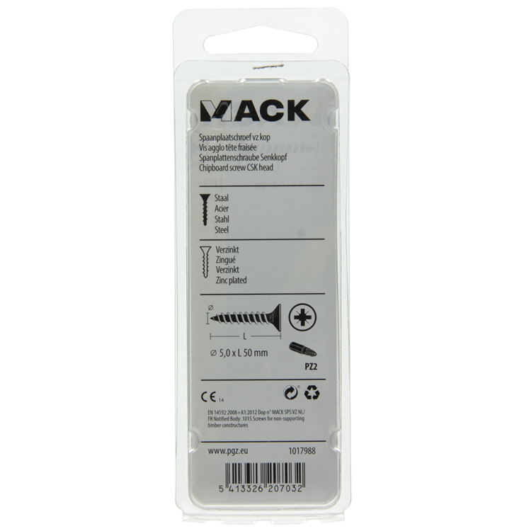 Mack 1017988 - vis pour panneaux d'aggloméré avec tête plaquée jaune. 25 pièces 5,0 x 50 mm | 5 pièces