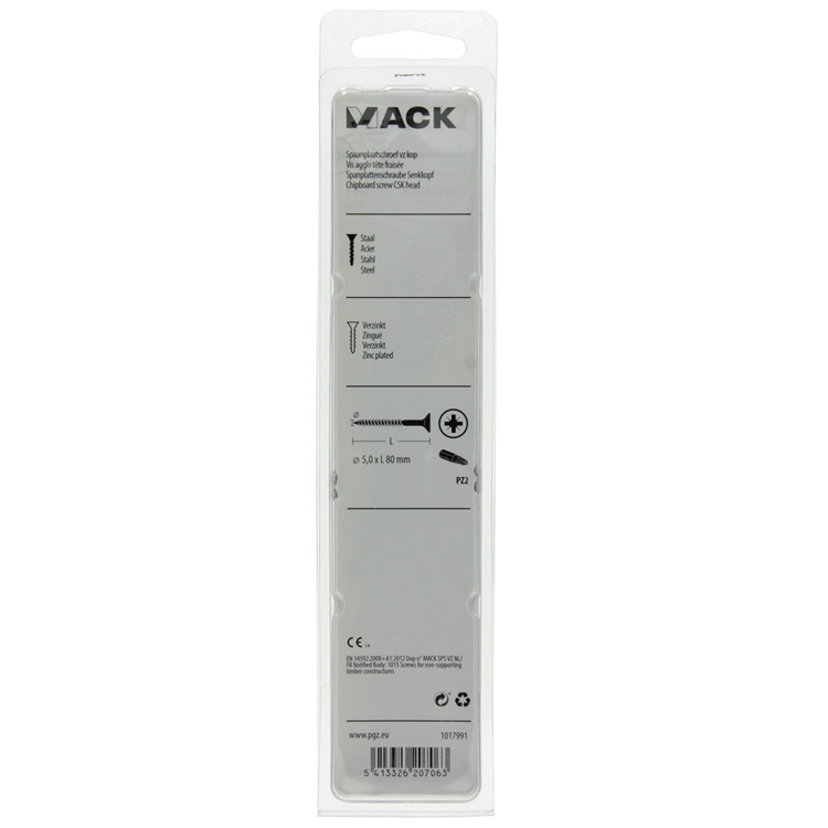 Mack 1017991 - vis pour panneaux d'aggloméré avec tête plaquée jaune. 20 pièces 5,0 x 80 mm | 5 pièces