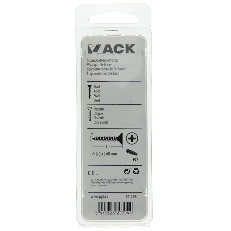 Mack 1017994 - vis pour panneaux d'aggloméré avec tête plaquée jaune. 16 pièces 6,0 x 60 mm | 5 pièces