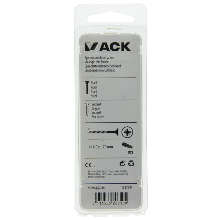 Mack 1017995 - vis pour panneaux d'aggloméré avec tête plaquée jaune. 12 pièces 6,0 x 70 mm | 5 pièces