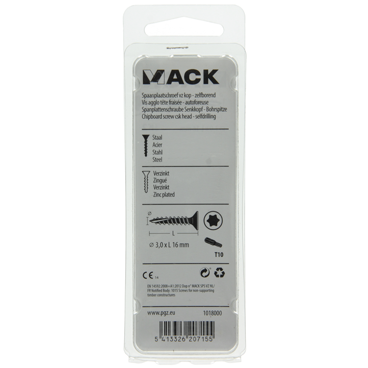 Mack 1018000 - tête de tournevis à copeaux à monter soi-même jaune verz 200 pcs 3,0 x 16 mm | 5 pièces