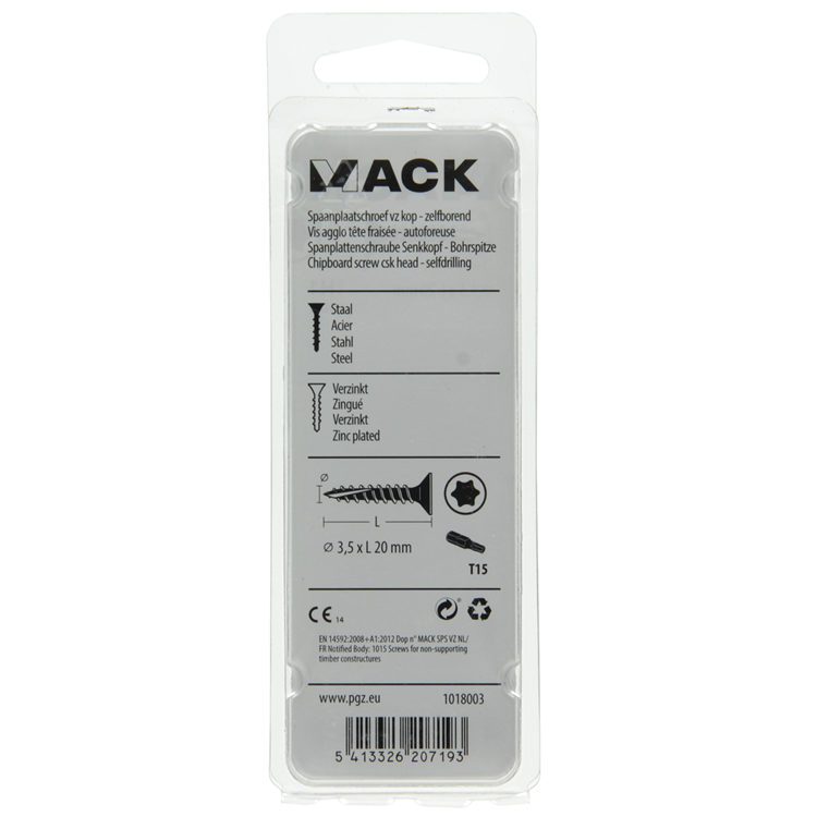 Mack 1018003 - spainplschr.vzkop-auto-assemblage jaune sat.100 pièces 3,5 x 20 mm | 5 pièces