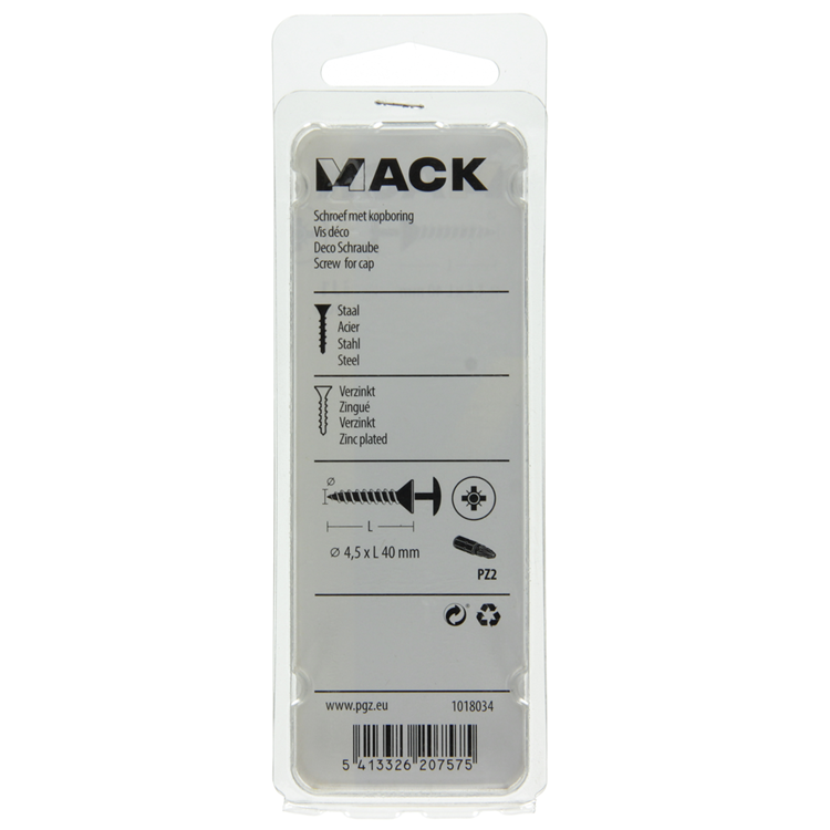Mack 1018034 - vis avec alésage à tête, acier galvanisé. 30 pièces 4,5 x 40 mm | 5 pièces