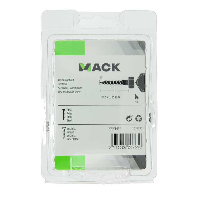 Mack 1018036 - boulon fileté à bois en acier galvanisé 42 pcs 6 x 25 mm | 5 pièces