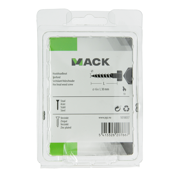 Mack 1018037 - boulon fileté à bois en acier galvanisé 40 pièces 6 x 30 mm | 5 pièces