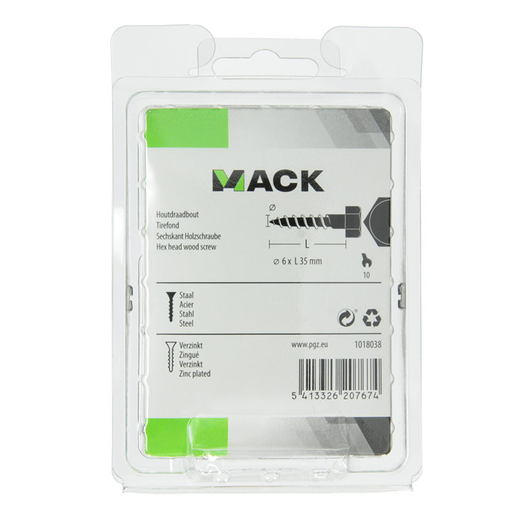Mack 1018038 - boulon fileté à bois en acier galvanisé 35 pièces 6 x 35 mm | 5 pièces