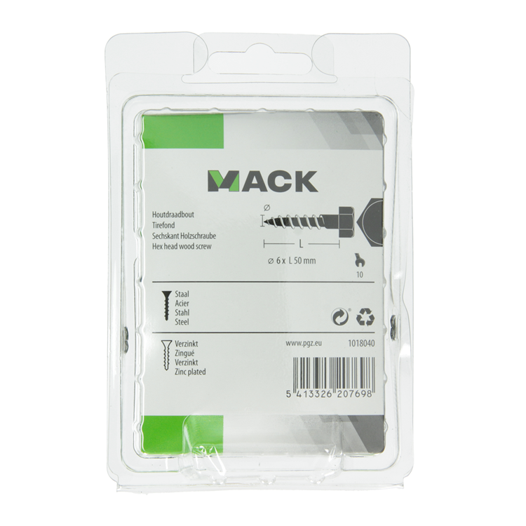 Mack 1018040 - boulon fileté à bois en acier galvanisé 28 pièces 6 x 50 mm | 5 pièces