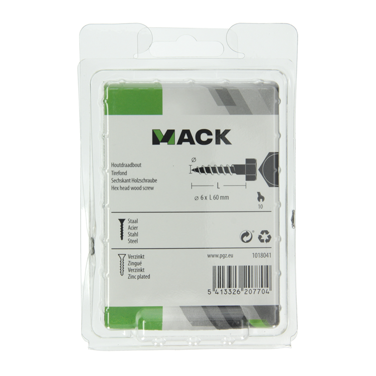 Mack 1018041 - boulon fileté à bois en acier galvanisé 24 pièces 6 x 60 mm | 5 pièces