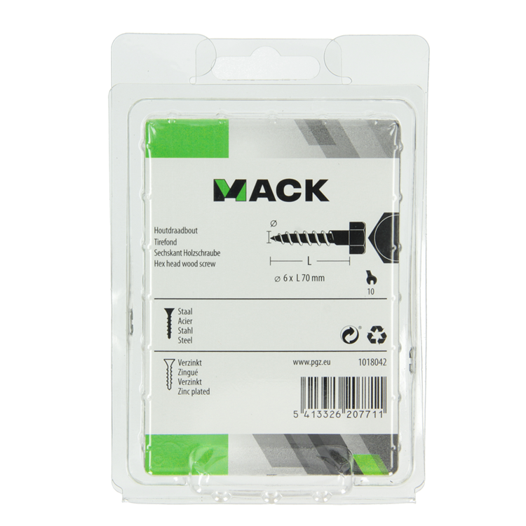 Mack 1018042 - boulon fileté à bois en acier galvanisé 21 pièces 6 x 70 mm | 5 pièces