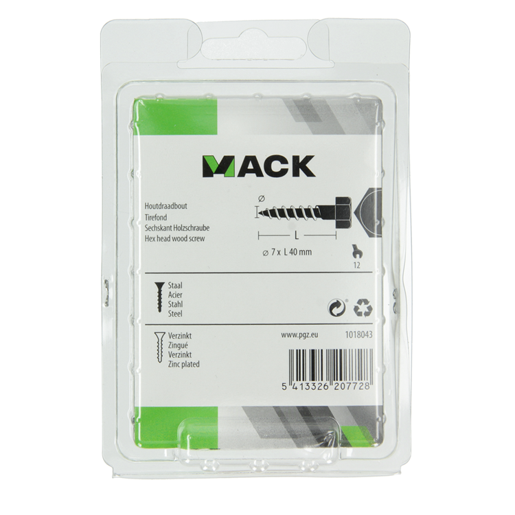 Mack 1018043 - boulon fileté à bois en acier galvanisé 27 pièces 7 x 40 mm | 5 pièces