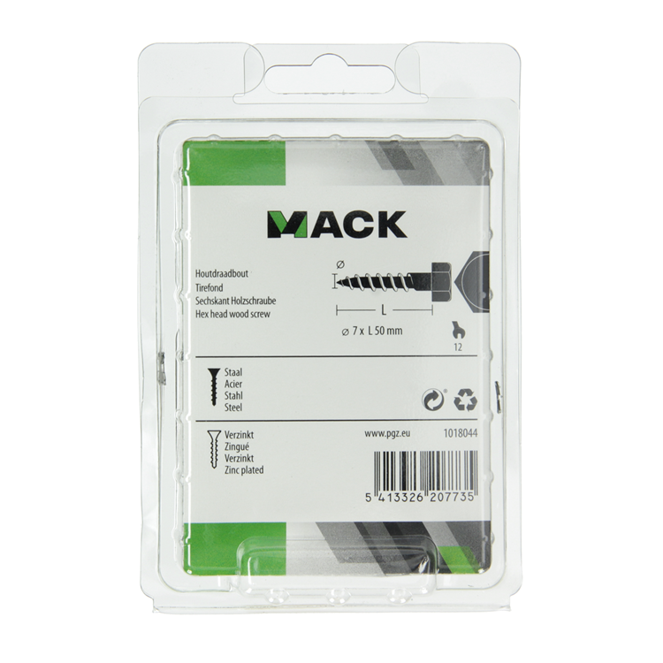 Mack 1018044 - boulon fileté à bois en acier galvanisé 24 pièces 7 x 50 mm | 5 pièces