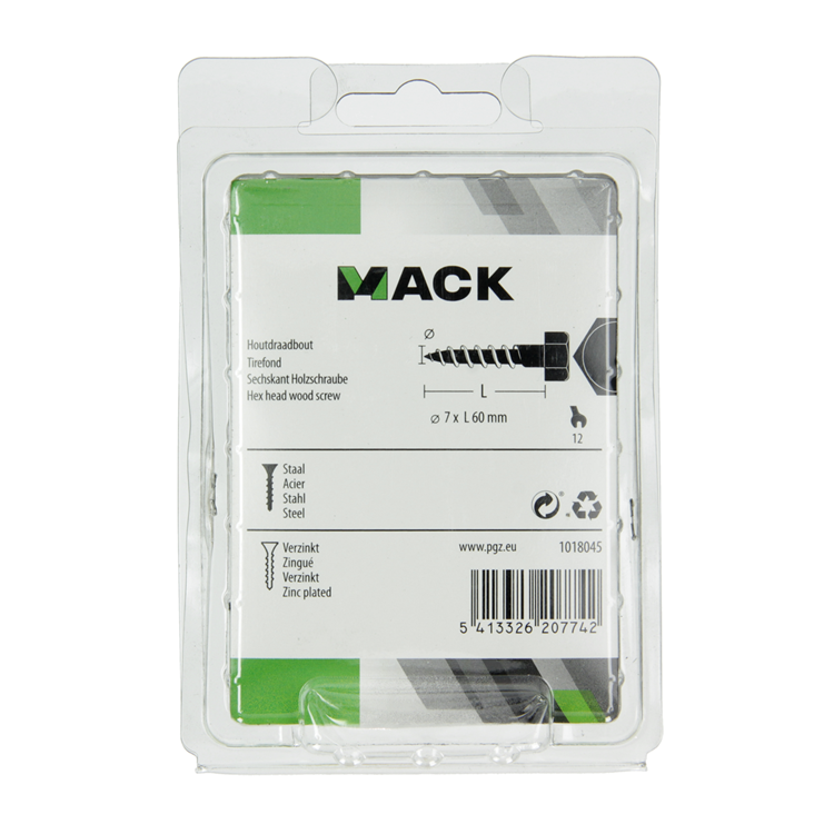 Mack 1018045 - boulon fileté à bois en acier galvanisé 22 pcs 7 x 60 mm | 5 pièces