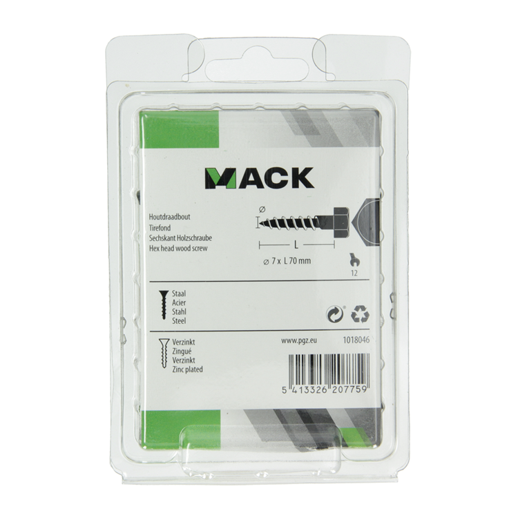 Mack 1018046 - boulon fileté à bois en acier galvanisé 20 pièces 7 x 70 mm | 5 pièces