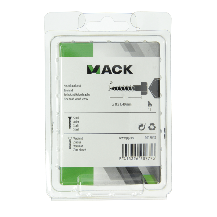 Mack 1018048 - boulon fileté à bois en acier galvanisé 24 pièces 8 x 40 mm | 5 pièces