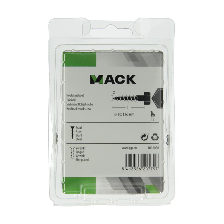 Mack 1018050 - boulon fileté à bois en acier galvanisé 18 pièces 8 x 60 mm | 5 pièces