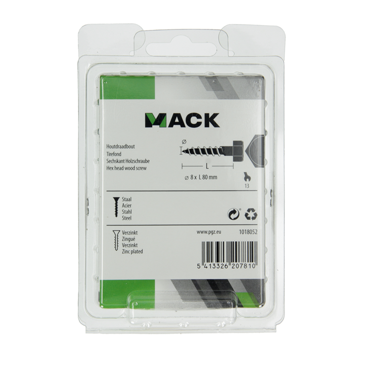 Mack 1018052 - boulon fileté à bois en acier galvanisé 13 pièces 8 x 80 mm | 5 pièces