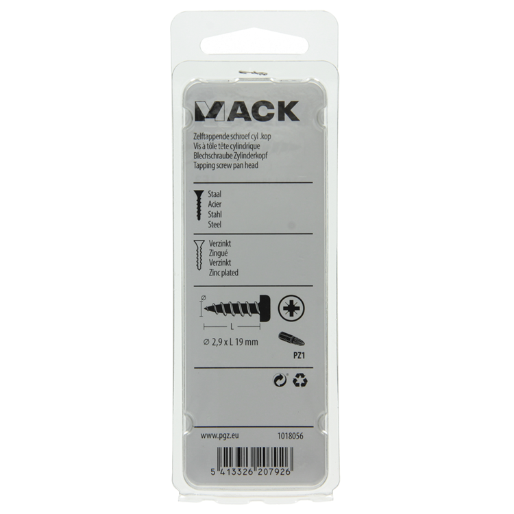 Mack 1018056 - culasse à vis autotaraudeuse galv. 80 pièces 2,9 x 19 mm | 10 pièces